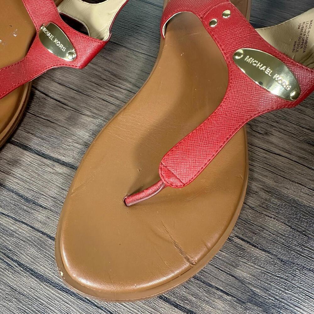 Michael Kors Plate Thong Sandals Women’s Size 10 Brown Leather Casual Summer - Picture 5 of 6